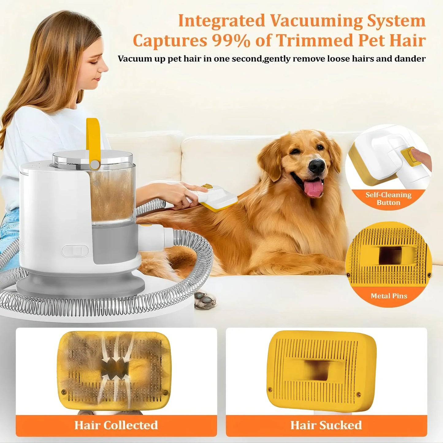 PUPPYOO 5-in-1 Pet Grooming Kit & Vacuum | 13000Pa Suction, 1.5L Dust Cup & Whisper-Quiet Operation for Dogs and Cats