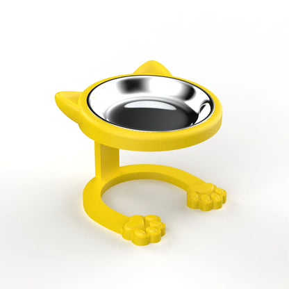 316 Stainless Steel Elevated Tilted Cat Bowl - Whisker-Friendly Neck Protection Raised Feeder with Anti-Slip Paw Stand, Elevated Slow Feeder, Portable Bowl for Visits and Trips, Smooth Steel Surface Wipes Clean Fast, Stays Put on Floor for Senior Cats