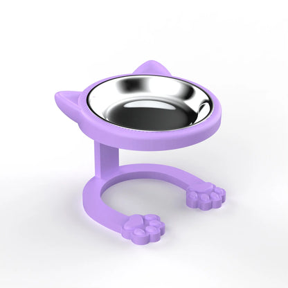 316 Stainless Steel Elevated Tilted Cat Bowl - Whisker-Friendly Neck Protection Raised Feeder with Anti-Slip Paw Stand, Elevated Slow Feeder, Portable Bowl for Visits and Trips, Smooth Steel Surface Wipes Clean Fast, Stays Put on Floor for Senior Cats