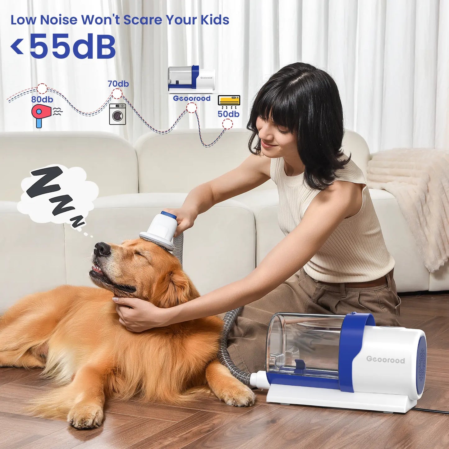 Geoorood 5-in-1 Dog Grooming Kit & Vacuum | 13kPa Suction, Extra-Large 2.5L Dust Cup & Stainless Steel Blades