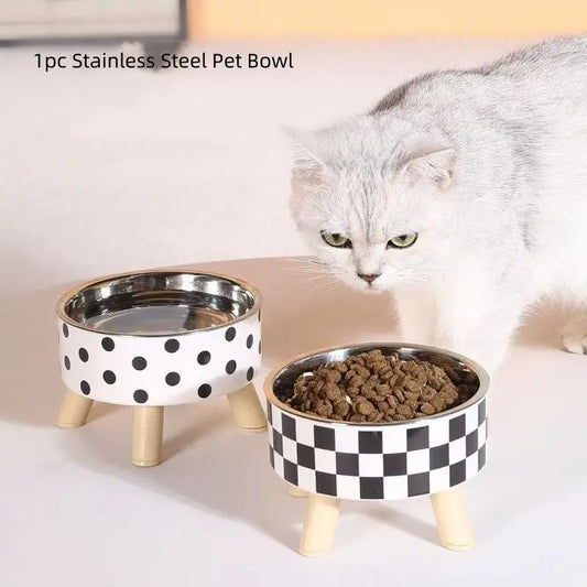 Elevated Cat/Dog Feeding Bowl, Stainless Steel Anti-Slip Pet Feeder with Stand, Large Capacity Dog Food Bowl, Prevents Neck Strain, Single Bowl Design