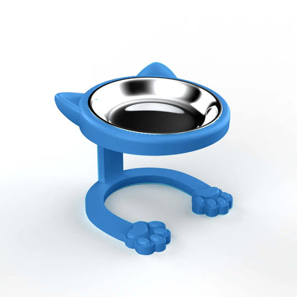 316 Stainless Steel Elevated Tilted Cat Bowl - Whisker-Friendly Neck Protection Raised Feeder with Anti-Slip Paw Stand, Elevated Slow Feeder, Portable Bowl for Visits and Trips, Smooth Steel Surface Wipes Clean Fast, Stays Put on Floor for Senior Cats