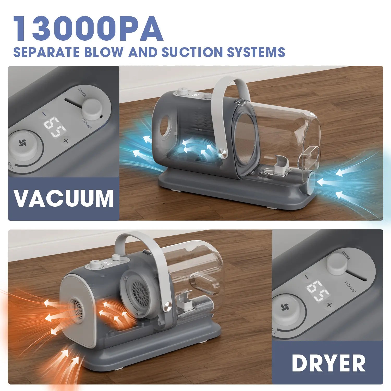Geoorood 5-in-1 Dog Grooming Kit & Vacuum | 13kPa Suction, Extra-Large 2.5L Dust Cup & Stainless Steel Blades