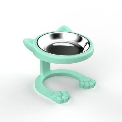 316 Stainless Steel Elevated Tilted Cat Bowl - Whisker-Friendly Neck Protection Raised Feeder with Anti-Slip Paw Stand, Elevated Slow Feeder, Portable Bowl for Visits and Trips, Smooth Steel Surface Wipes Clean Fast, Stays Put on Floor for Senior Cats