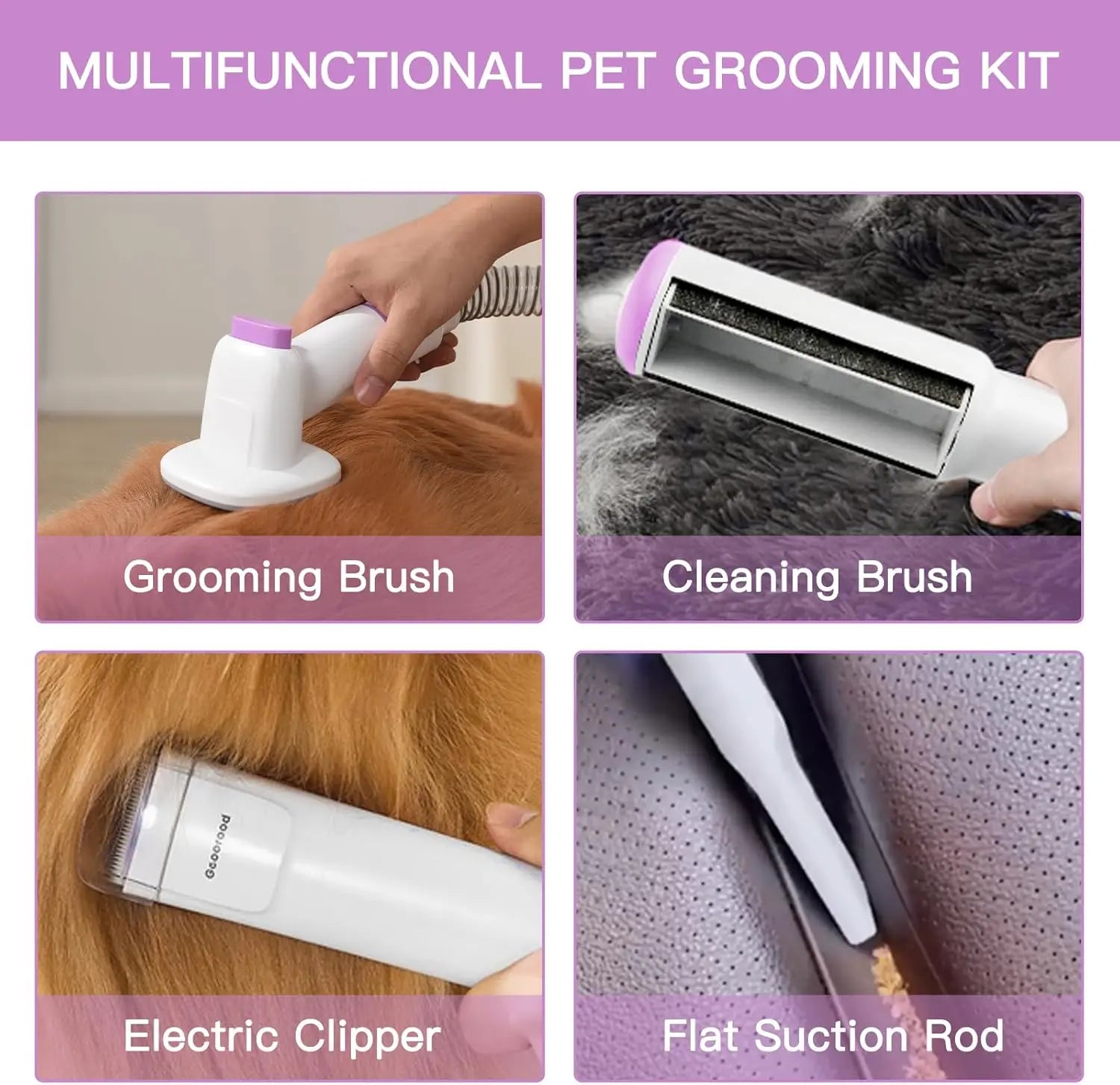 Geoorood 5-in-1 Dog Grooming Kit & Vacuum | 13kPa Suction, Extra-Large 2.5L Dust Cup & Stainless Steel Blades