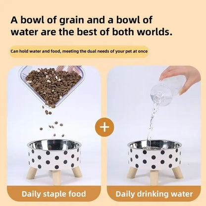Elevated Cat/Dog Feeding Bowl, Stainless Steel Anti-Slip Pet Feeder with Stand, Large Capacity Dog Food Bowl, Prevents Neck Strain, Single Bowl Design