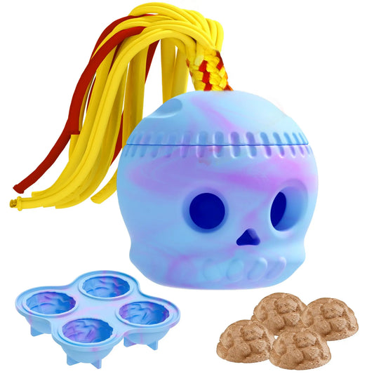 Heapets Skull Dog Chew & Rope Toy for Aggressive Chewers - Enrichment Toy for Large Dogs with Brain-Shaped Ice Mold, 320G Durable Rubber
