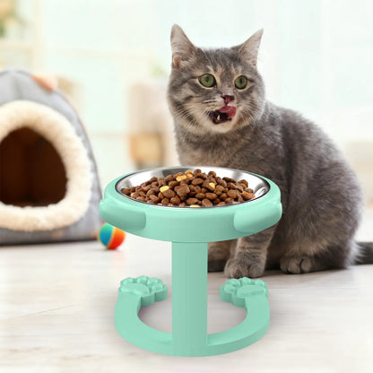 316 Stainless Steel Elevated Tilted Cat Bowl - Whisker-Friendly Neck Protection Raised Feeder with Anti-Slip Paw Stand, Elevated Slow Feeder, Portable Bowl for Visits and Trips, Smooth Steel Surface Wipes Clean Fast, Stays Put on Floor for Senior Cats