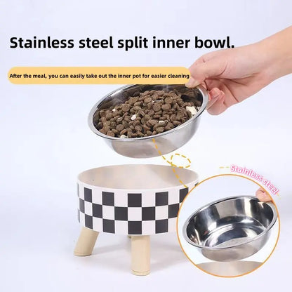 Elevated Cat/Dog Feeding Bowl, Stainless Steel Anti-Slip Pet Feeder with Stand, Large Capacity Dog Food Bowl, Prevents Neck Strain, Single Bowl Design