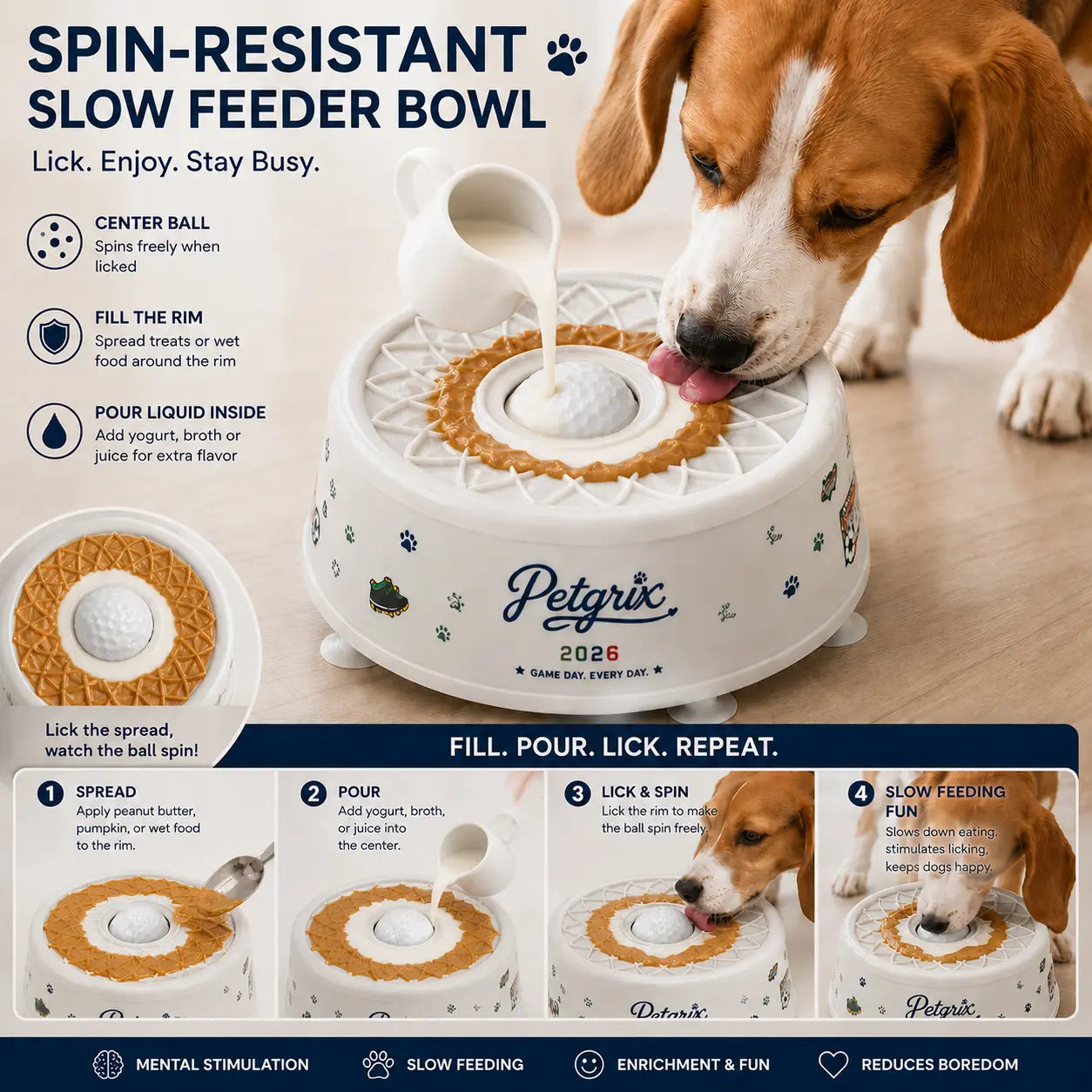 Petgrix Soccer Slow Feeder Dog Bowl | Interactive No-Spill Lick Bowl with Strong Suction Base for Peanut Butter & Wet Food