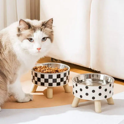 Elevated Cat/Dog Feeding Bowl, Stainless Steel Anti-Slip Pet Feeder with Stand, Large Capacity Dog Food Bowl, Prevents Neck Strain, Single Bowl Design