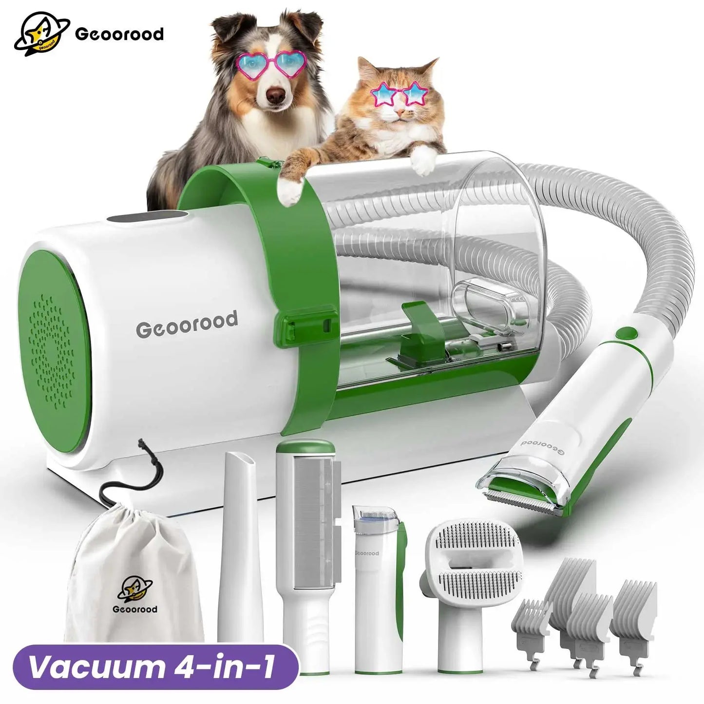 Geoorood 5-in-1 Dog Grooming Kit & Vacuum | 13kPa Suction, Extra-Large 2.5L Dust Cup & Stainless Steel Blades
