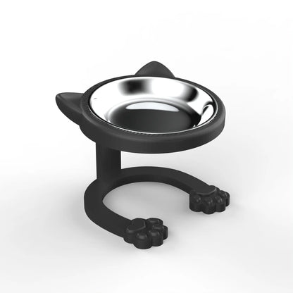 316 Stainless Steel Elevated Tilted Cat Bowl - Whisker-Friendly Neck Protection Raised Feeder with Anti-Slip Paw Stand, Elevated Slow Feeder, Portable Bowl for Visits and Trips, Smooth Steel Surface Wipes Clean Fast, Stays Put on Floor for Senior Cats