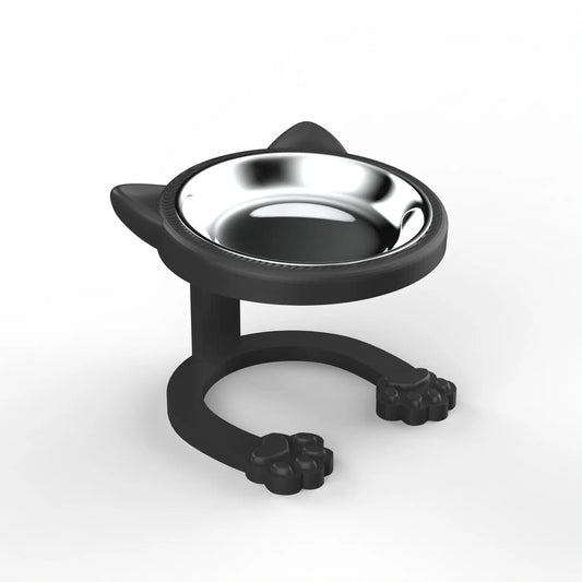 316 Stainless Steel Elevated Tilted Cat Bowl - Whisker-Friendly Neck Protection Raised Feeder with Anti-Slip Paw Stand, Elevated Slow Feeder, Portable Bowl for Visits and Trips, Smooth Steel Surface Wipes Clean Fast, Stays Put on Floor for Senior Cats