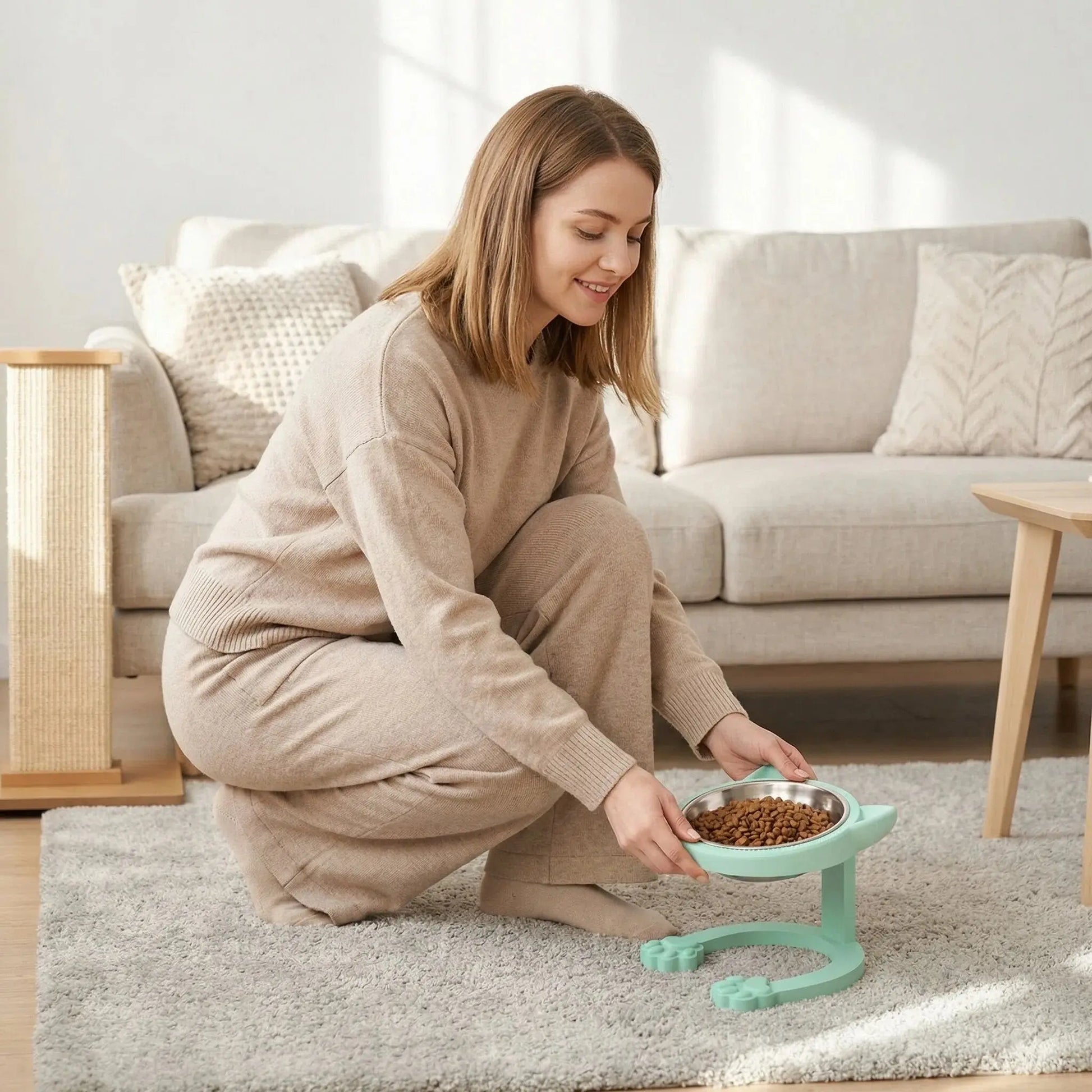 316 Stainless Steel Elevated Tilted Cat Bowl - Whisker-Friendly Neck Protection Raised Feeder with Anti-Slip Paw Stand, Elevated Slow Feeder, Portable Bowl for Visits and Trips, Smooth Steel Surface Wipes Clean Fast, Stays Put on Floor for Senior Cats