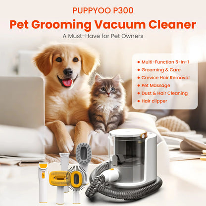 PUPPYOO 5-in-1 Pet Grooming Kit & Vacuum | 13000Pa Suction, 1.5L Dust Cup & Whisper-Quiet Operation for Dogs and Cats