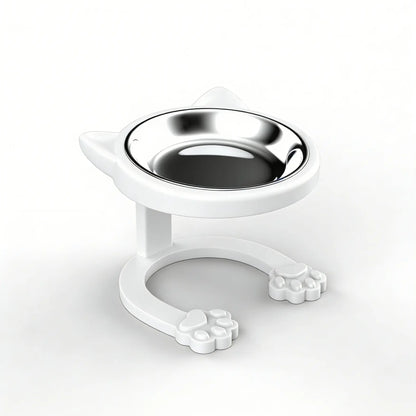 316 Stainless Steel Elevated Tilted Cat Bowl - Whisker-Friendly Neck Protection Raised Feeder with Anti-Slip Paw Stand, Elevated Slow Feeder, Portable Bowl for Visits and Trips, Smooth Steel Surface Wipes Clean Fast, Stays Put on Floor for Senior Cats