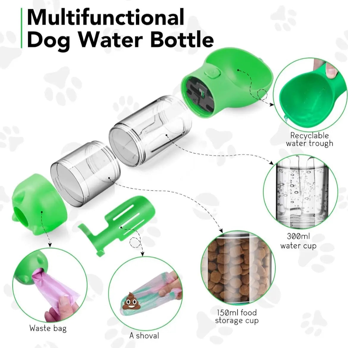 All-in-One Portable Pet Water Bottle with Treat & Food Compartment | Multi-Functional Travel Cup
