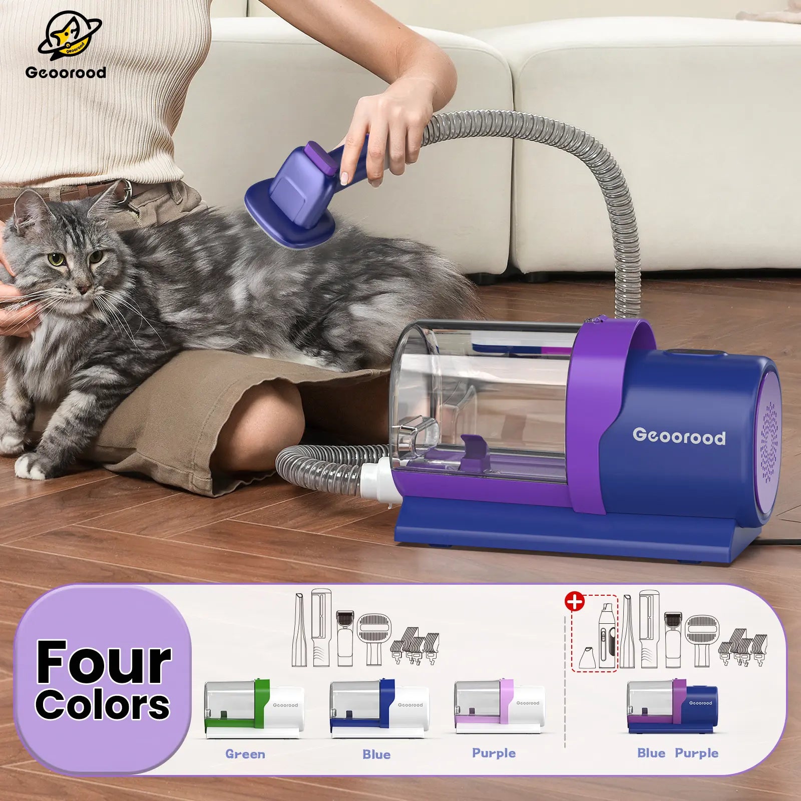 Geoorood 5-in-1 Dog Grooming Kit & Vacuum | 13kPa Suction, Extra-Large 2.5L Dust Cup & Stainless Steel Blades