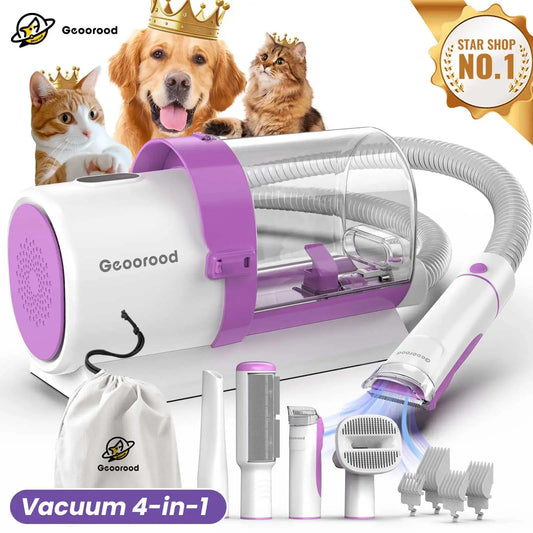 Geoorood 5-in-1 Dog Grooming Kit & Vacuum | 13kPa Suction, Extra-Large 2.5L Dust Cup & Stainless Steel Blades