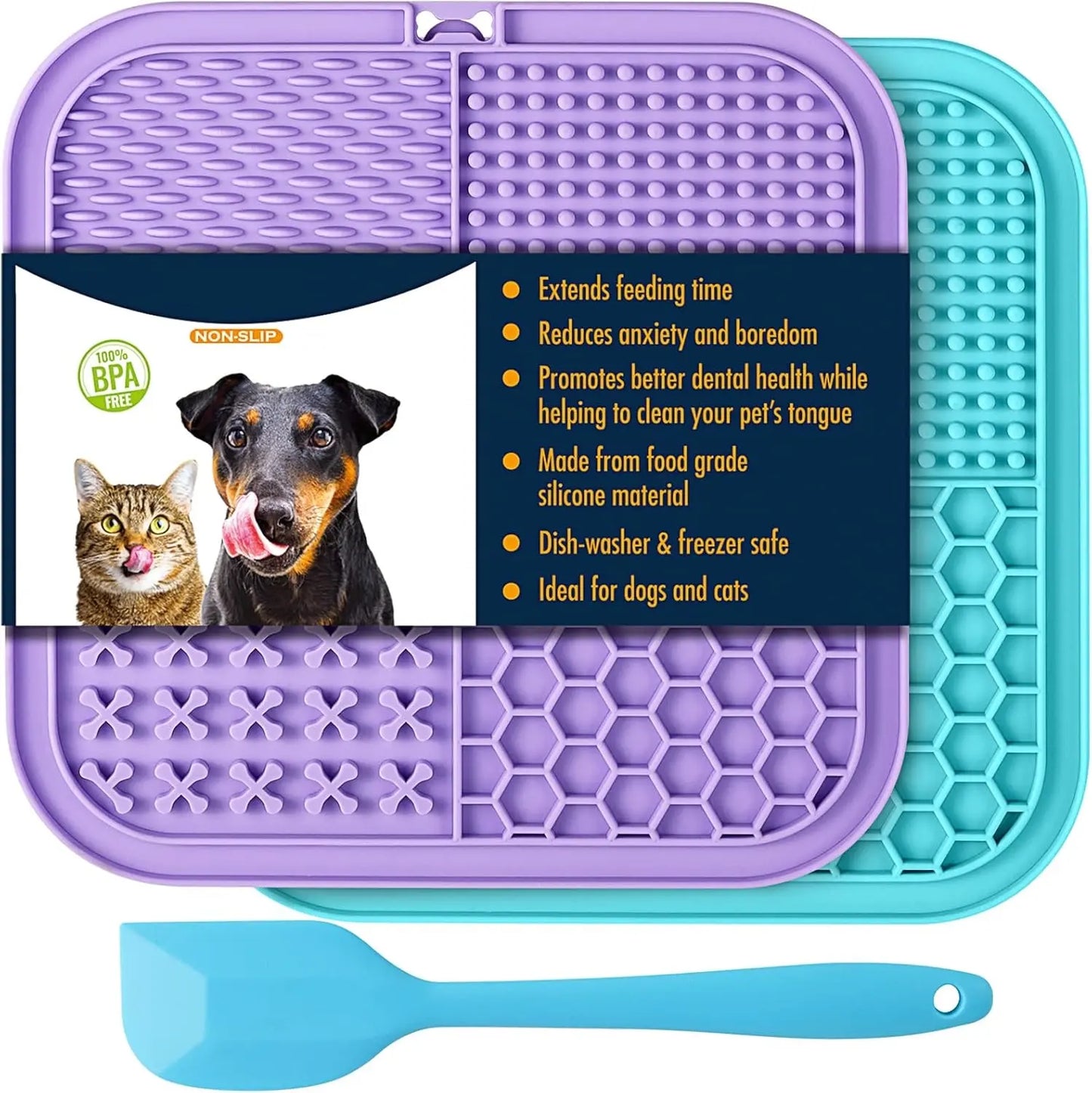 Lick Mat Set for Dogs and Cats - 3 Pack with Suction Cups for Anxiety Relief, Boredom Reduction, and Bathing Grooming Activities