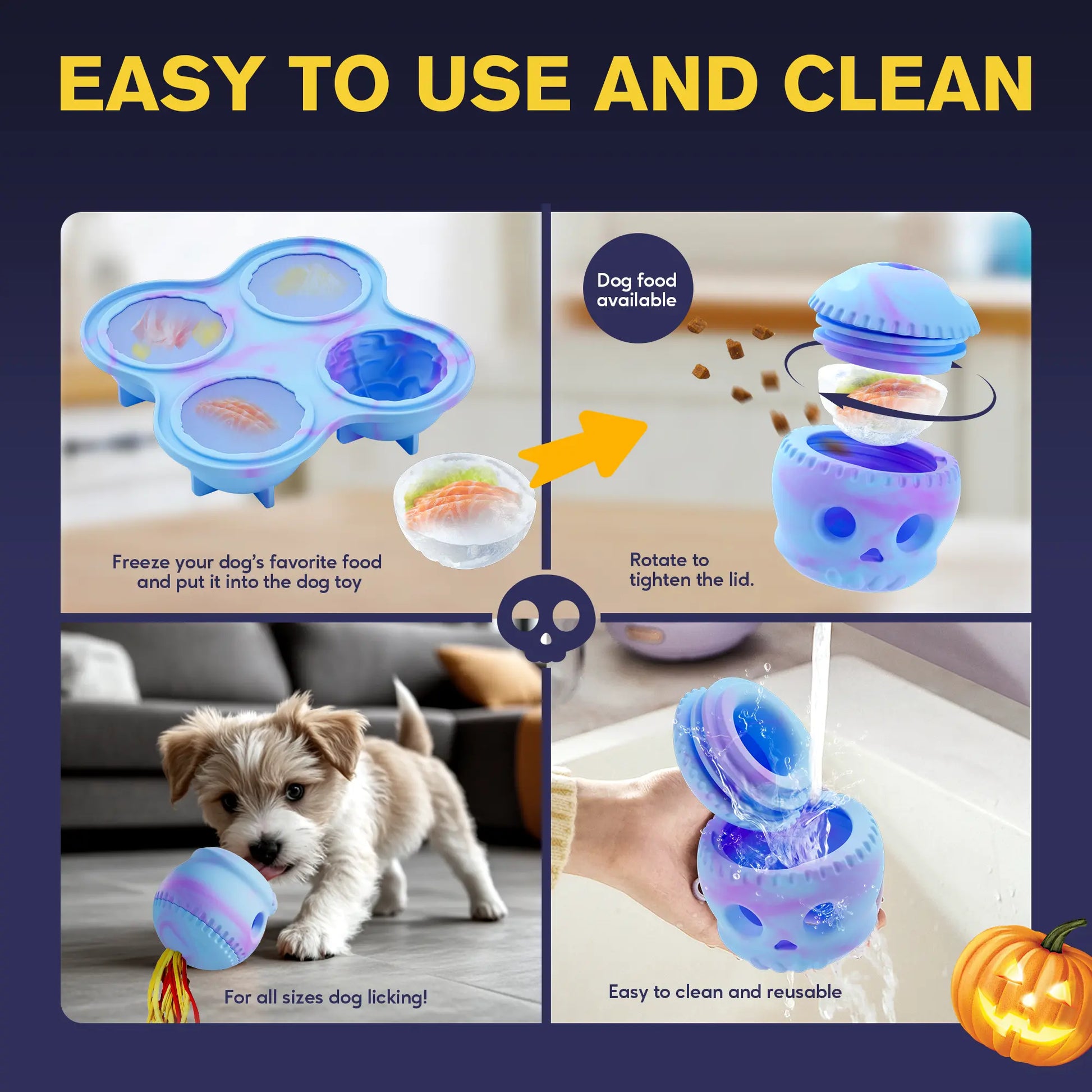 Heapets Skull Dog Chew & Rope Toy for Aggressive Chewers - Enrichment Toy for Large Dogs with Brain-Shaped Ice Mold, 320G Durable Rubber