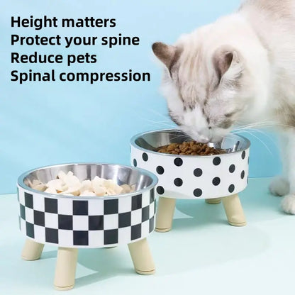 Elevated Cat/Dog Feeding Bowl, Stainless Steel Anti-Slip Pet Feeder with Stand, Large Capacity Dog Food Bowl, Prevents Neck Strain, Single Bowl Design