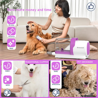 Geoorood 5-in-1 Dog Grooming Kit & Vacuum | 13kPa Suction, Extra-Large 2.5L Dust Cup & Stainless Steel Blades